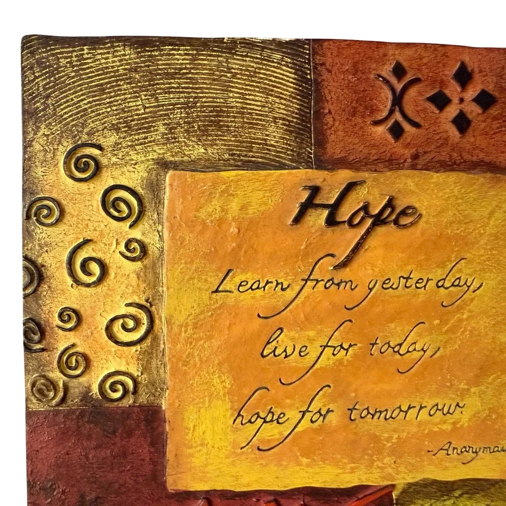 Vtg Inspirational Quote Resin Ceramic Relief Wall Art Hope Learn Live 5.5 in